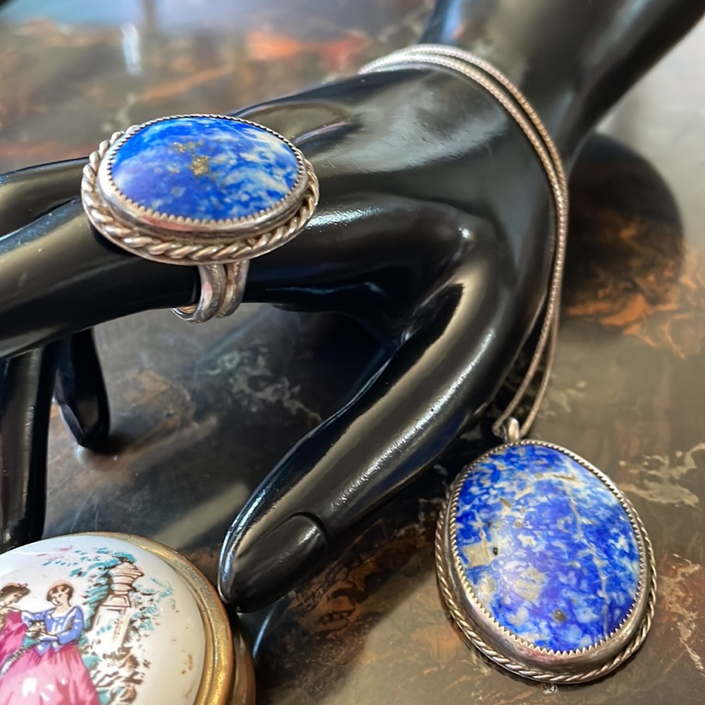 🌞 Vintage silver ring & pendant set